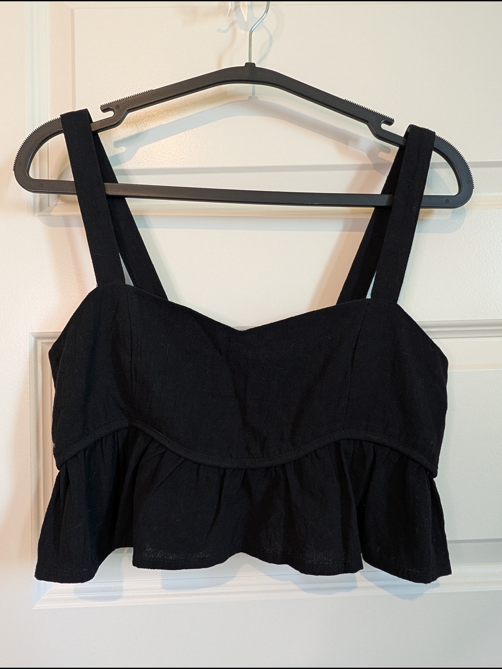 Black Peplum Cotton Crop Top